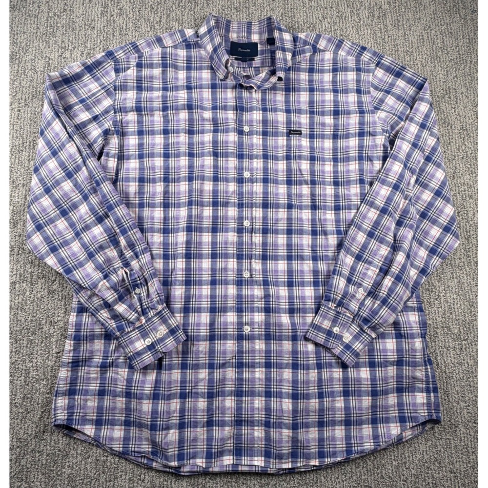 Faconnable Button Down Shirt Mens XXL Tall Purple Blue Plaid Classique Cotton